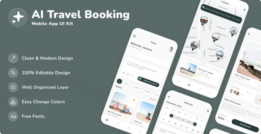 2c46ed60-3f15-4e70-8097-73b71fa5e39f AI + Tourism: AI Tourism Book Application UI Template Kit - Image 1